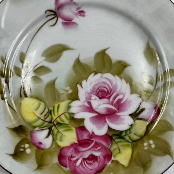 Lefton China Plate 3069 Hand Painted Floral Decorative Set of 4 Whimsical Rose - Picture 15 of 16